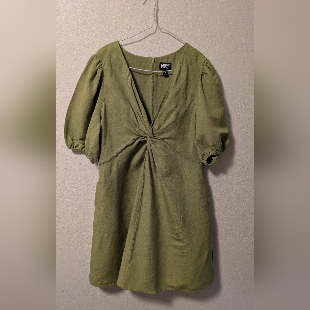 Lands End  Green Puff Sleeve Dress - Picture 2 of 7